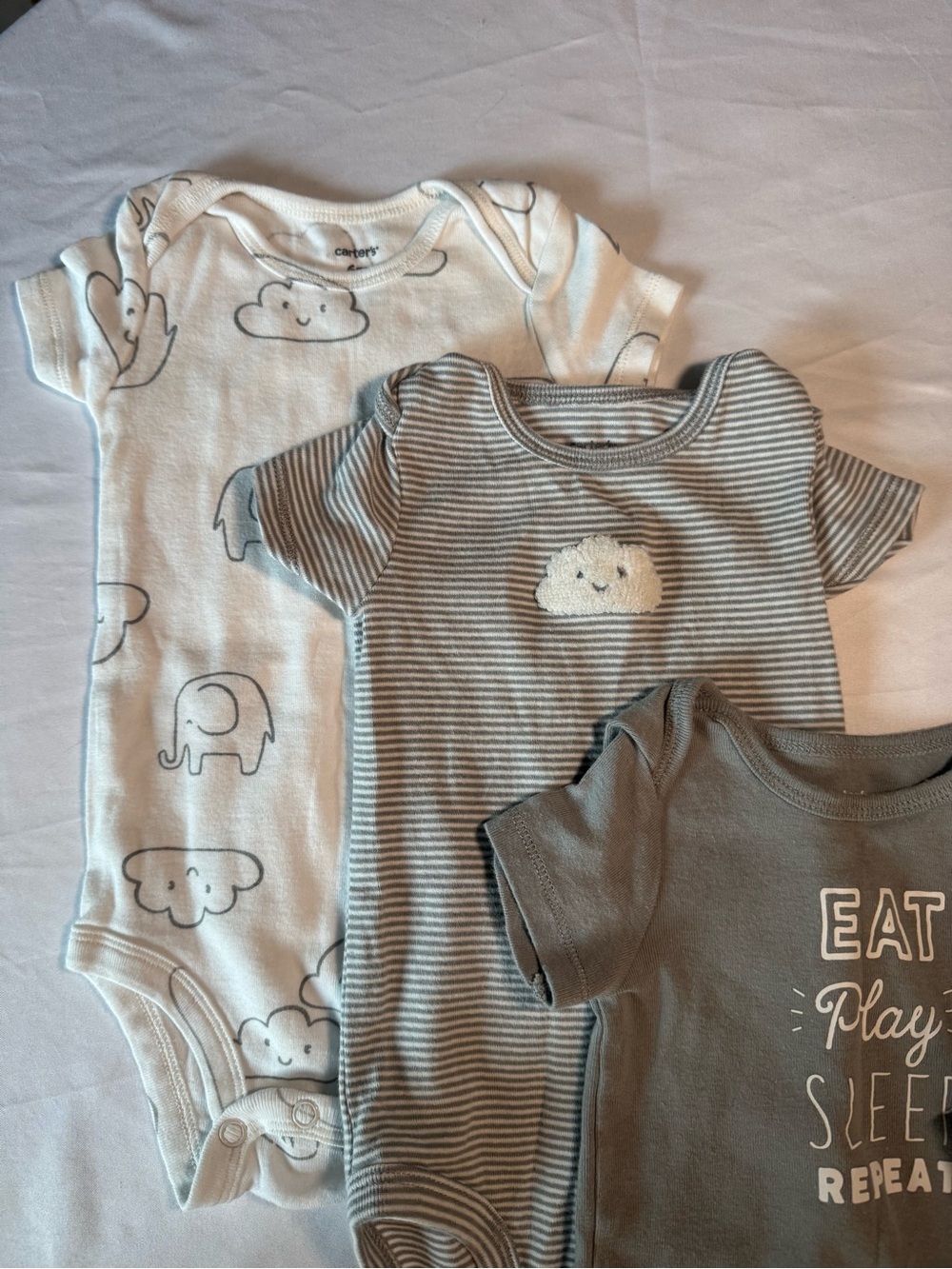 Carter's White and Gray Cloud Print Short-Sleeve Onesie